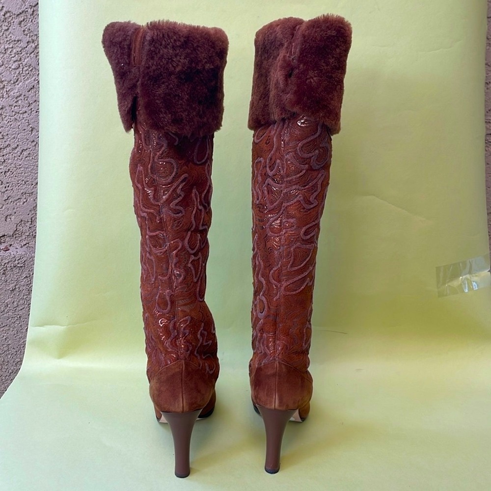 Vintage orange/brown Manolo Blahnik over the knee leather boots in original box - Picture 11 of 17